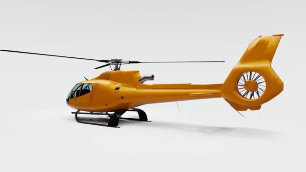 Helicóptero amarillo aislado sobre fondo blanco. renderizado 3d. - Metraje, vídeo
