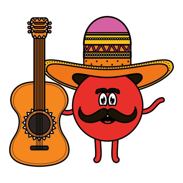 Mexikói Emoji karakter gitárral - Vektor, kép