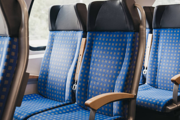 Rows of seats inside empty modern train, travel concept, selecti - Photo, Image