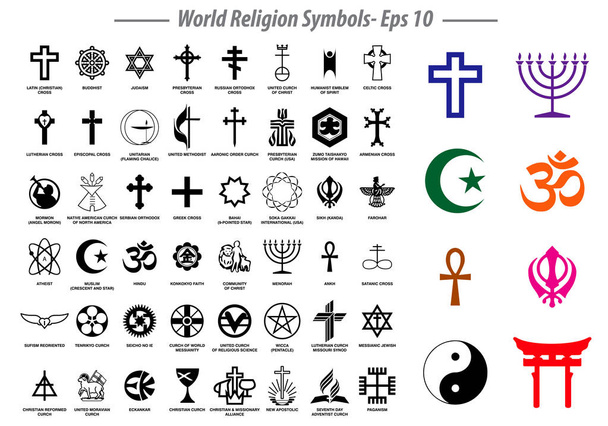 παγκόσμια θρησκευτικά σύμβολα σημάδια των μεγάλων θρησκευτικών ομάδων και άλλων θρησκειών απομονωμένες. εύκολο να τροποποιηθεί - Διάνυσμα, εικόνα