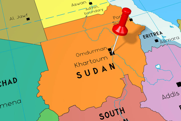 Sudan, Chartum-stolica, przypięty na mapie politycznej - Zdjęcie, obraz