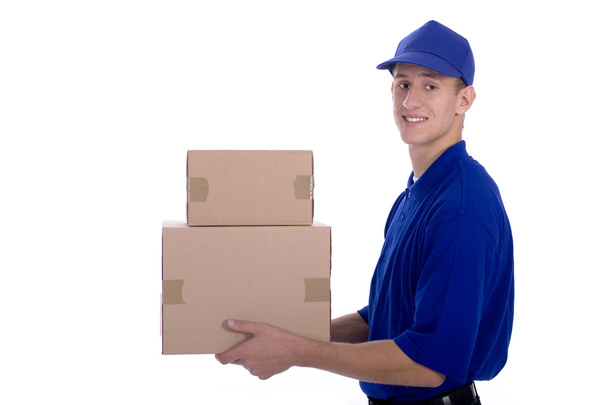 Uomo di consegna che trasporta scatole
 - Foto, immagini