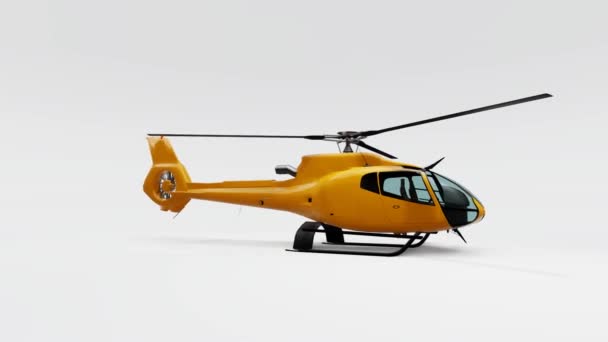 Gele helikopter geïsoleerd op de witte achtergrond. 3D-rendering. - Video