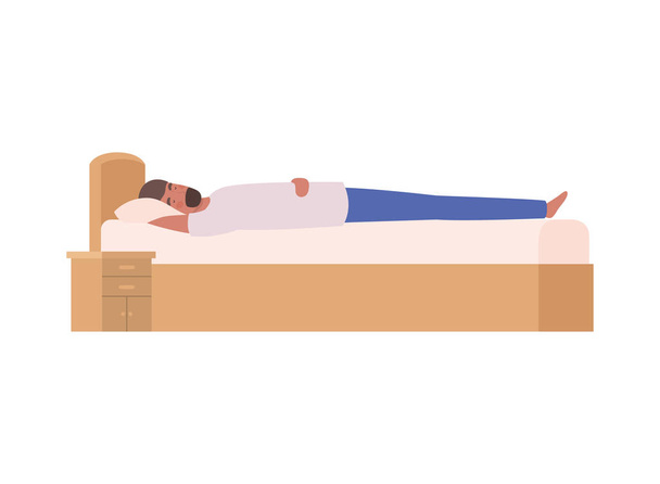 young man in bed with sleeping pose - Vector, Image