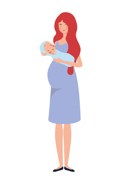 woman standing with a newborn baby in her arms - Vector, Image
