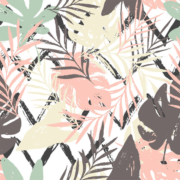 Romantic  seamless floral pattern with tropical leaves - Vector, Image