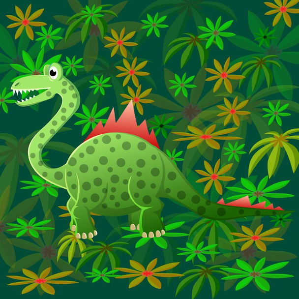 Two dinosaurs met in a wild prehistoric forest. - Vector, Image