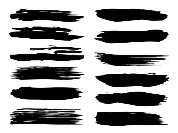 Коллекция художественной грандиозной черной краски руки сделал творческий набор мазков кисти изолированы на белом фоне. Группа эскизов для обучения дизайну или оформления графики
 - Фото, изображение