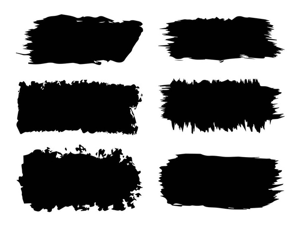 Collectie of set van artistieke zwarte verf, inkt of acryl handgemaakte creatieve Brush Stroke achtergronden geïsoleerd op wit als grunge of grungy kunst, onderwijs abstracte elementen frame design - Foto, afbeelding