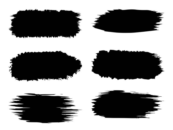 Vector collection or set of artistic black paint, ink or acrylic hand made creative brush stroke backgrounds isolated on white as grunge or grungy art, education abstract elements frame design - Vector, Image