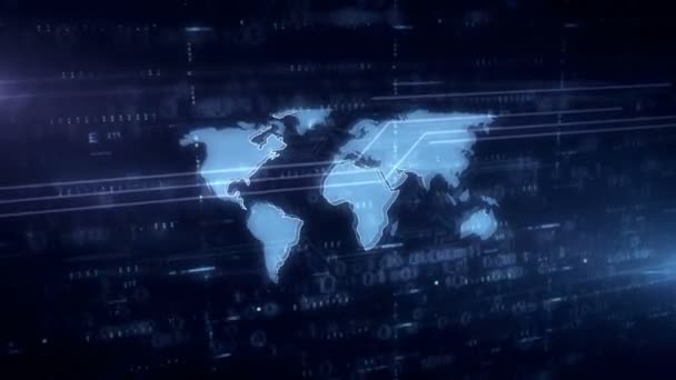 Cyber sicurezza con il simbolo del mondo ologramma blu animazione 3d. Concetto futuristico di business globale, rete mondiale, globalizzazione, comunicazione internazionale e social media su sfondo digitale
. - Filmati, video