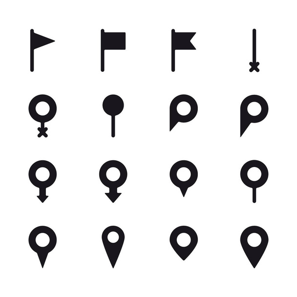Set of different location mark symbols. Map pointer, location pin icons. - Vector, Image