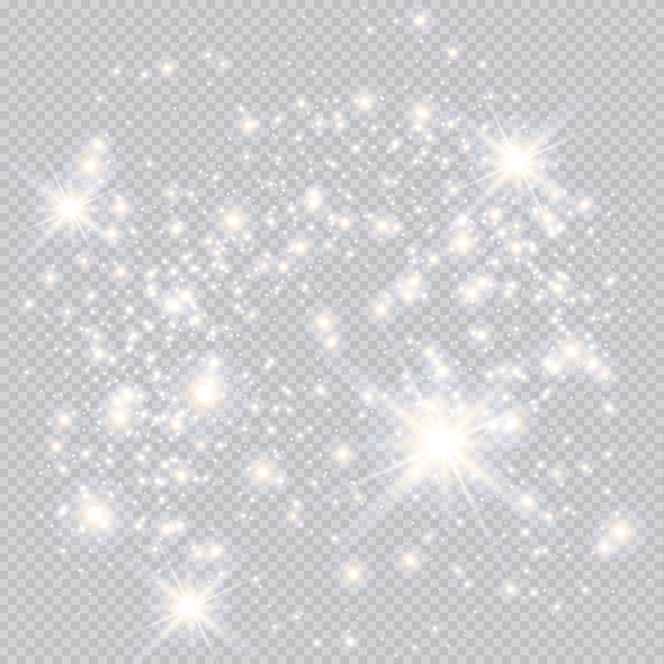 Set of gold glowing light effects isolated on transparent background. Glow light effect. Star exploded sparkles. - Vector, Image