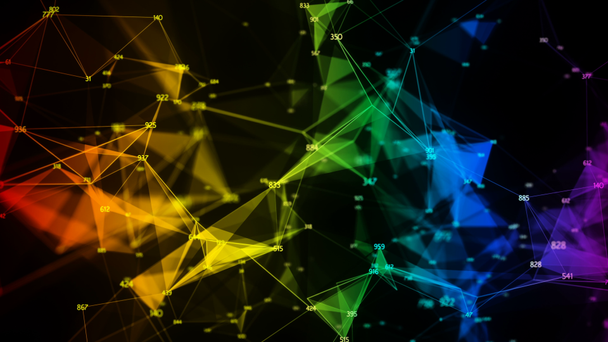 Αφηρημένο φόντο πολύχρωμο ιριδίζον ουράνιο τόξο τυχαία ψηφιακό δίκτυο δεδομένων - Πλάνα, βίντεο