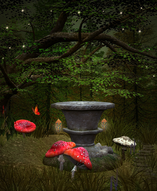 Midsummer night's dream series - Fairies pedestal in the middle of the forest - Photo, Image