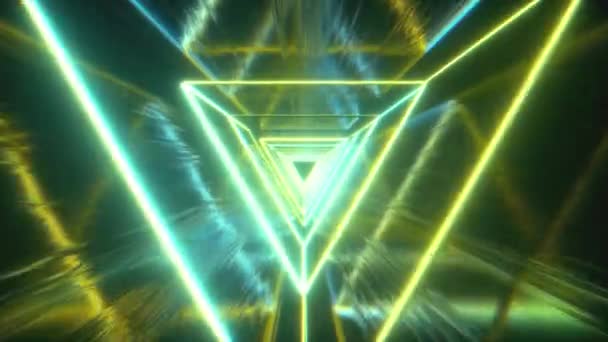 fliegen durch leuchtende Neon-Dreiecke - Filmmaterial, Video