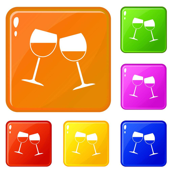Two wine glasses icons set vector color - Wektor, obraz