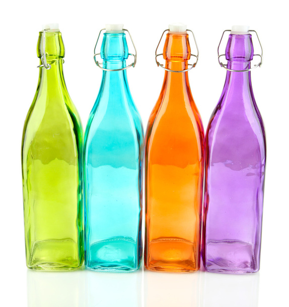 Empty color glass bottles, isolated on white - Φωτογραφία, εικόνα
