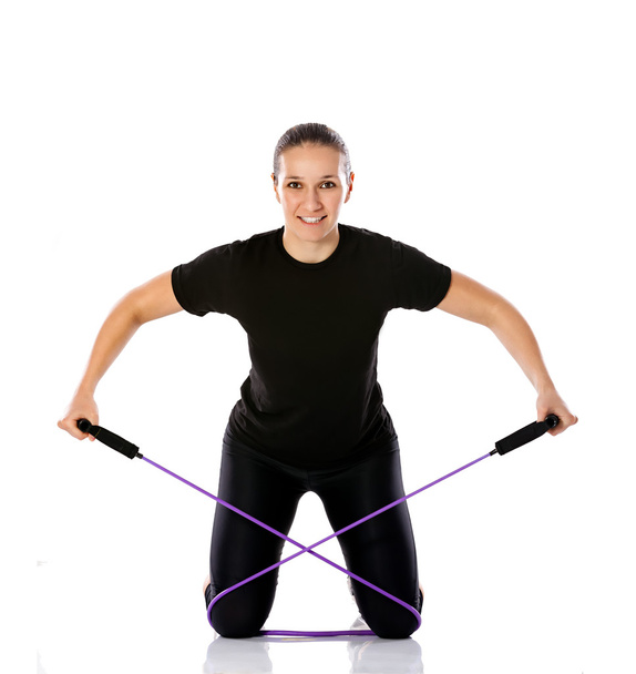 woman with rubber resistance band - Zdjęcie, obraz