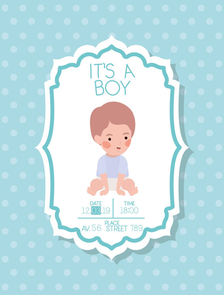 its a boy baby shower card with little kid - Vektor, kép