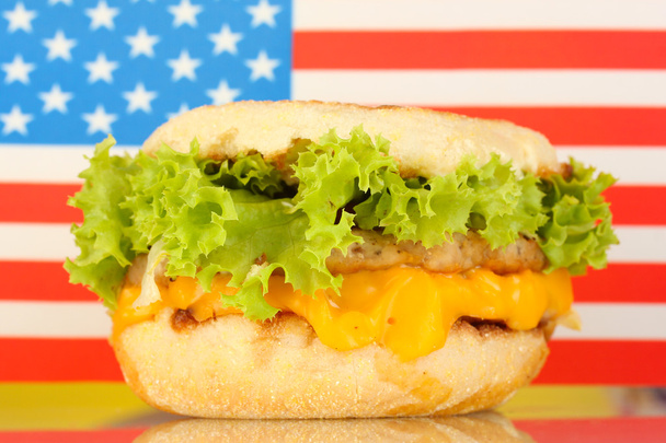 tasty sandwich, on american flag - Photo, Image