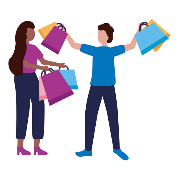 man and woman with shopping bags - Vector, Image