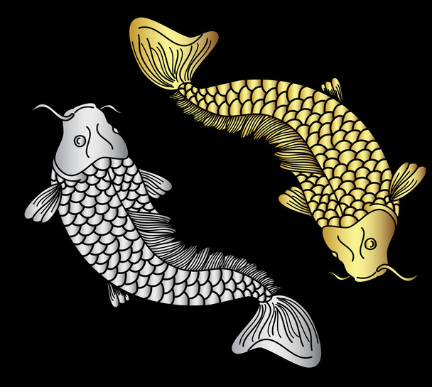 Γιαπωνέζικο στυλ τατουάζ. Κόι ψάρια για αυτοκόλλητο και εκτύπωση σε λευκό φόντο. - Διάνυσμα, εικόνα