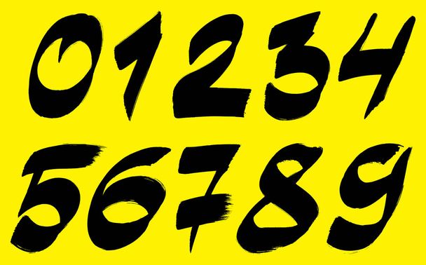 Brush stroke black ink numerals set. - Vector, Image