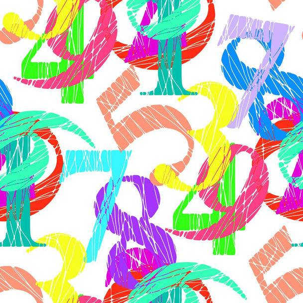 Naadloze kleurrijke getallen patroon op witte achtergrond - Vector, afbeelding