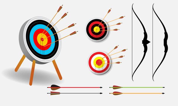 set of archery target with arrows in white background isolated  - Vector, Image