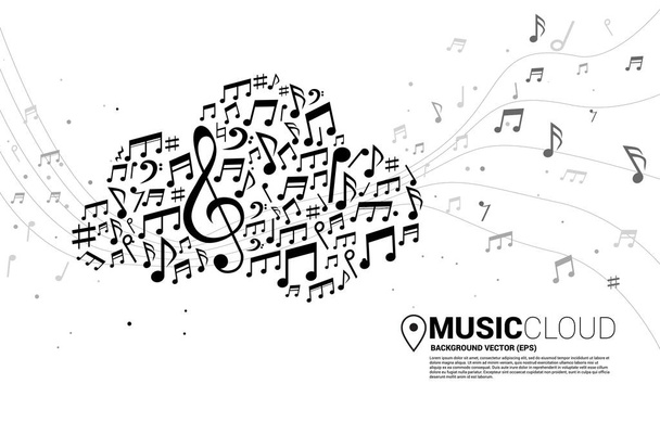 Cloud music and sound technology concept.music melody note shaped cloud icon. - Vector, Image