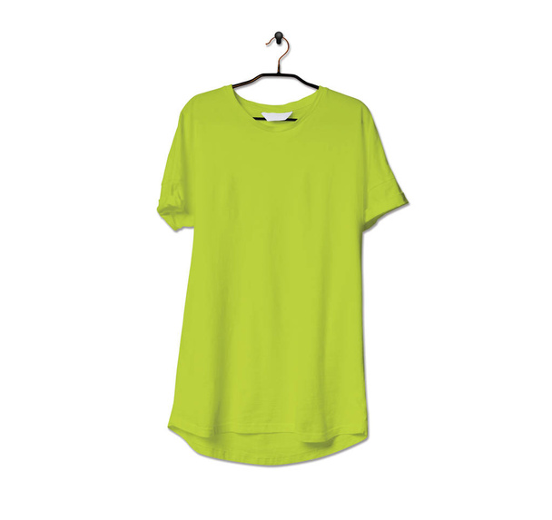 Marka logonuza destek vermek için bu etkileyici Gerçekçi Tshirt Mock Up In Lime Punch Color'ı yakalayın. Bu sahte resim sergilemek için son derece mükemmel. - Fotoğraf, Görsel