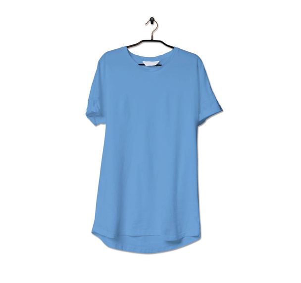 Chwycić ten imponujący realistyczny Tshirt makiety w Little Boy Blue Color dać impuls do logo marki. To makiety są bardzo idealne do prezentacji grafiki. - Zdjęcie, obraz