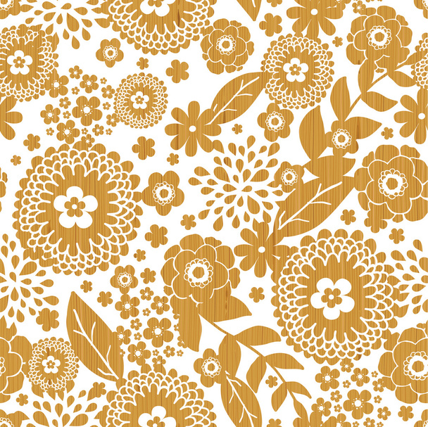 Textured wooden flowers seamless pattern background border - Vektör, Görsel