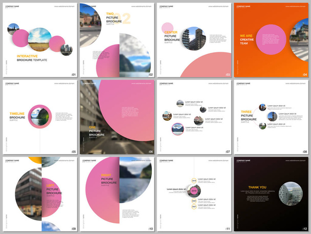 Modèles minimaux de brochures cercles colorés, formes rondes. Couvre les modèles de conception pour flyer carré, brochure, présentation, publicité sur les médias sociaux, séminaire en ligne, éducation numérique
. - Vecteur, image
