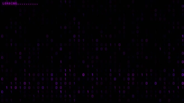 Kod programowania działający w dół starego terminalu ekranu komputera z binarnego fioletowego tła. Pętla 4K - Materiał filmowy, wideo