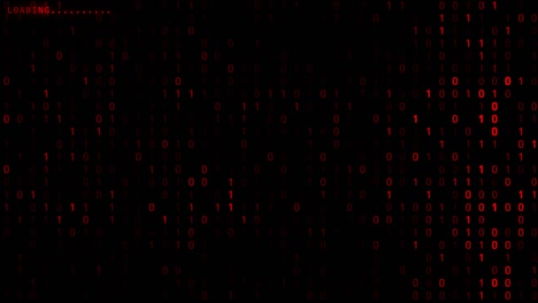 Kod programowania działający w dół starego terminalu ekranu komputera z binarnym czerwonym tle. Pętla 4K - Materiał filmowy, wideo