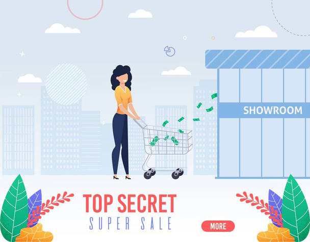 Advertising Flyer Top Secret Super Sale Lettering. - Вектор,изображение