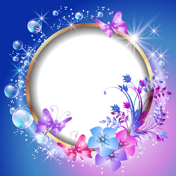 Round frame and flowers - Vector, imagen