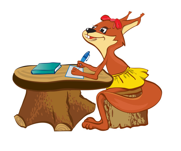 A mókus ül egy iskola íróasztal - Vektor, kép