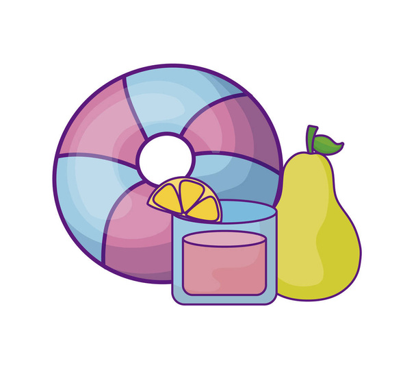 梨の果物とジュースグラスで浮かぶ - ベクター画像