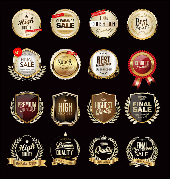 Colección de lujosos elementos de diseño dorado distintivos etiquetas y laureles
 - Vector, imagen