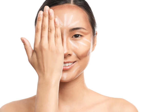 Asian woman with contouring makeup on white background - Φωτογραφία, εικόνα