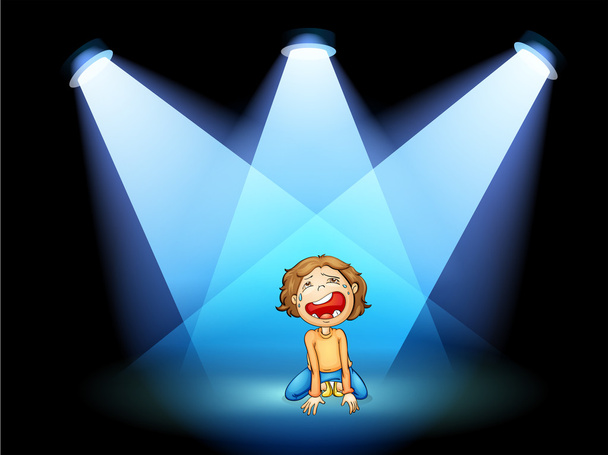 スポット ライトとステージの真ん中に泣いている女の子 - ベクター画像