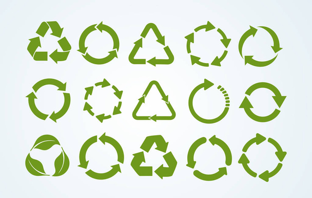 Gran conjunto de icono de reciclaje. Reciclar el símbolo de reciclaje. Ilustración vectorial. Aislado sobre fondo blanco
. - Vector, imagen