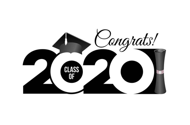 Lettering Class του 2020 για χαιρετισμό, πρόσκληση κάρτα. Κείμενο για σχεδιασμό αποφοίτησης, εκδήλωση συγχαρητηρίων, T-shirt, πάρτι, απόφοιτος λυκείου ή κολεγίου. Διάνυσμα απομονωμένο σε λευκό φόντο. - Διάνυσμα, εικόνα