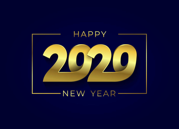 Ευτυχισμένο το νέο έτος 2020 banner με χρυσή επιγραφή. Κάλυψη λεωφορείου - Διάνυσμα, εικόνα