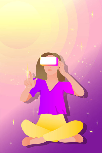 Vrouw in virtual reality bril op een abstracte achtergrond van de ruimte. - Vector, afbeelding