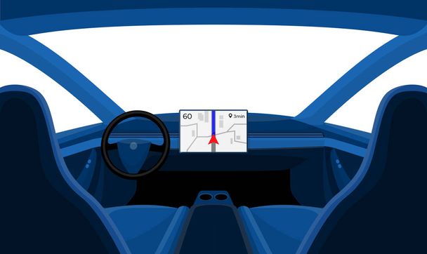 Isolated Inside Car Interior Front Dashboard View Outside Window - Vector, Image