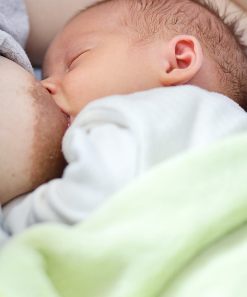 Newborn baby sucks mother's breast. - Foto, afbeelding